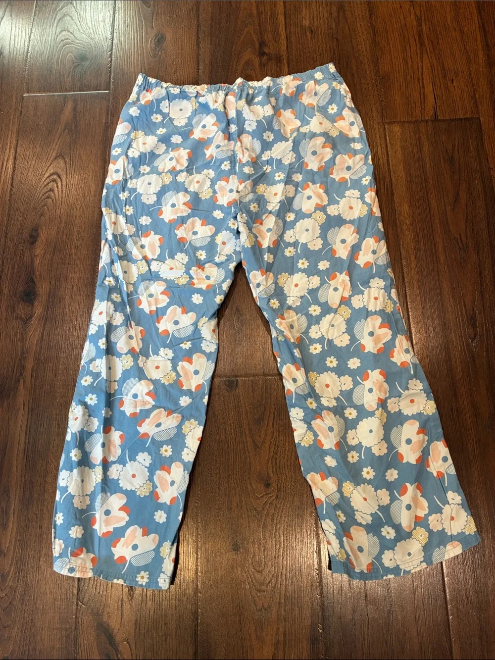 Boden Blue Floral Lounge Pajama Pants with Pink Drawstring